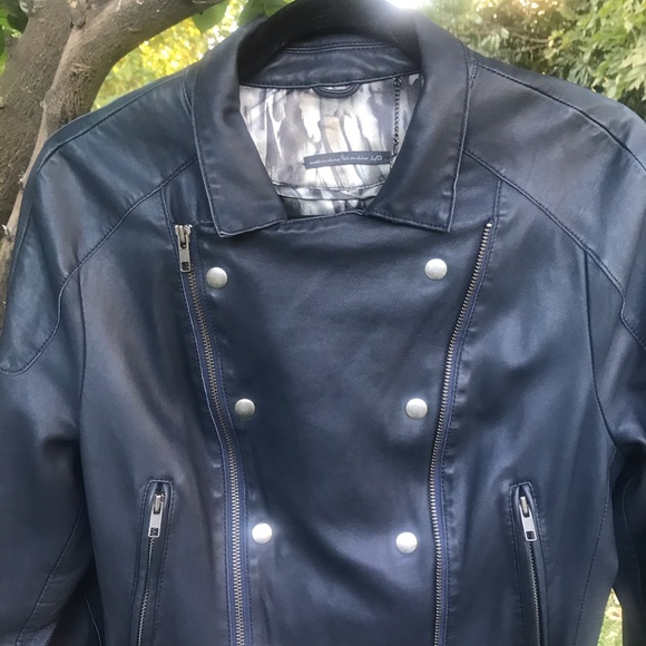 Line Navy Blue Lambskin Cropped Jacket, Size L - Picture 4 of 12